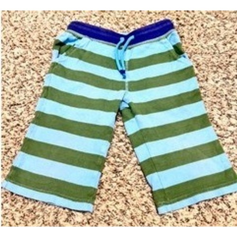 Boden Boys Striped Jersey Shorts Blue Green  Drawstring Size 7Y 122cm